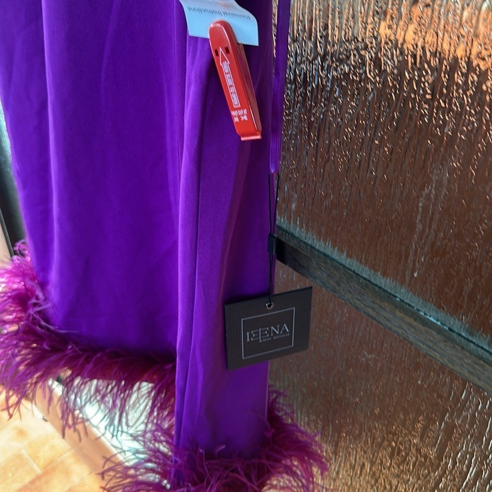 Mac Duggal 55805 Feathered Hem High Neck Sleeveless A-Line Dress Size 10 NWT - Picture 8 of 11